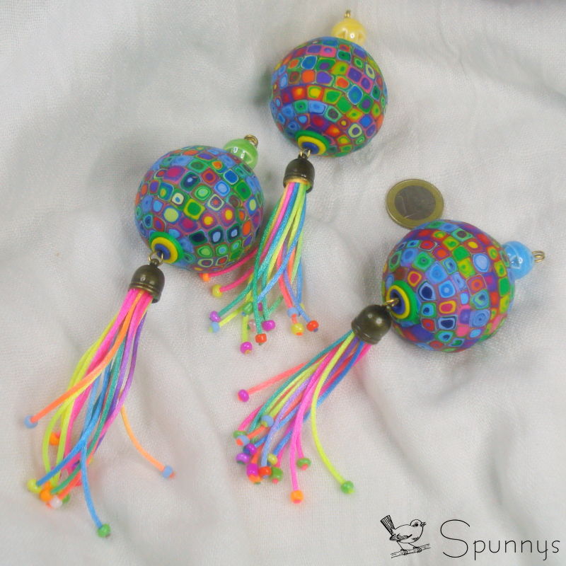 polymer clay beads with dangling threads