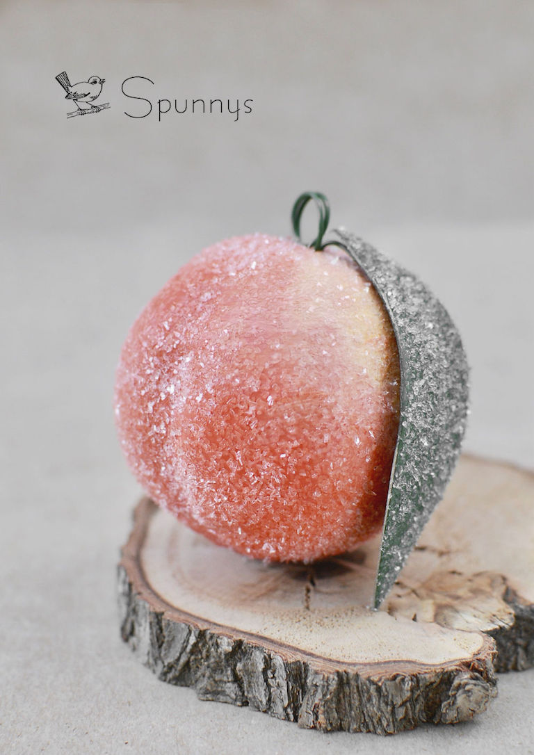 Spun Cotton Ornament glittered peach Victorian Christmas