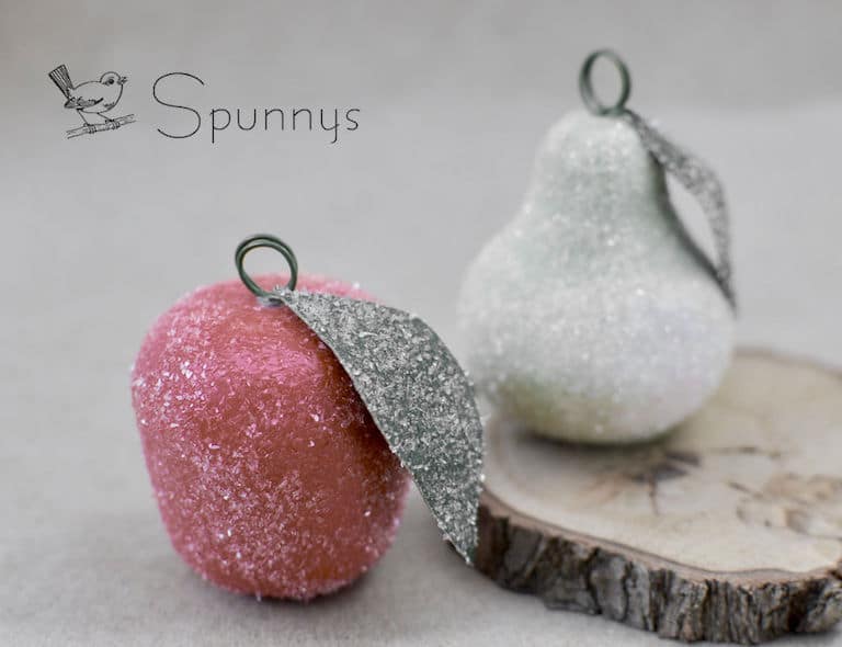 Spun Cotton Ornament glittered peach Victorian Christmas