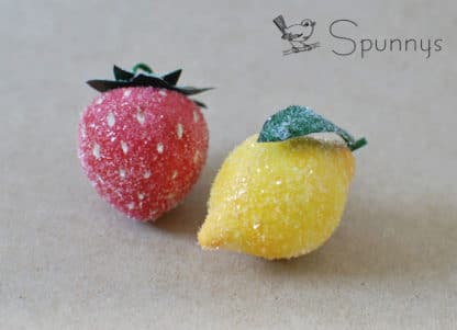 glass glitter lemon ornament and strawberry