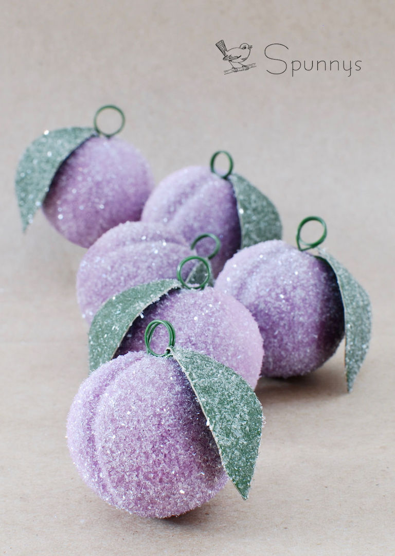 Spun Cotton Sugar Plum Vintage Glittered Ornaments