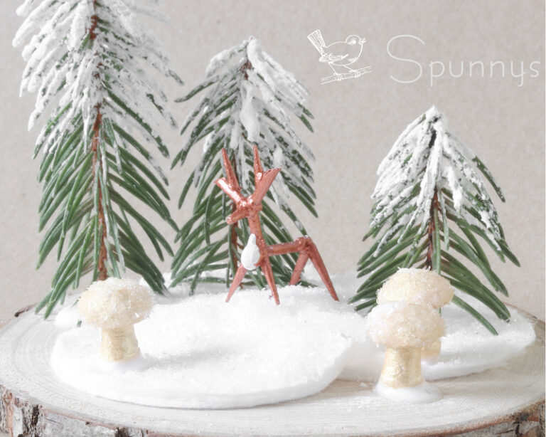 Diorama Mushrooms deer spun cotton ornaments